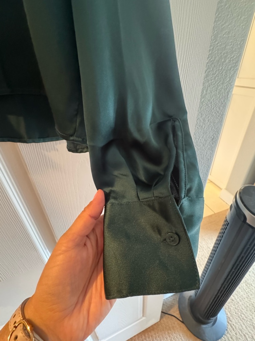 LOFT Deep Green Satin Button-Up Blouse - Picture 6 of 9